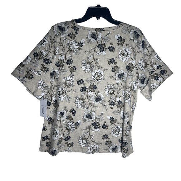 Liz Claiborne Floral Print Short Sleeve Top Women's Size XXL Beige‎ Cotton NEW - Picture 2 of 8